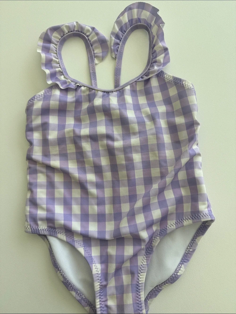 Zara Lavender and White Gingham Ruffle Strap One-Piece Swim